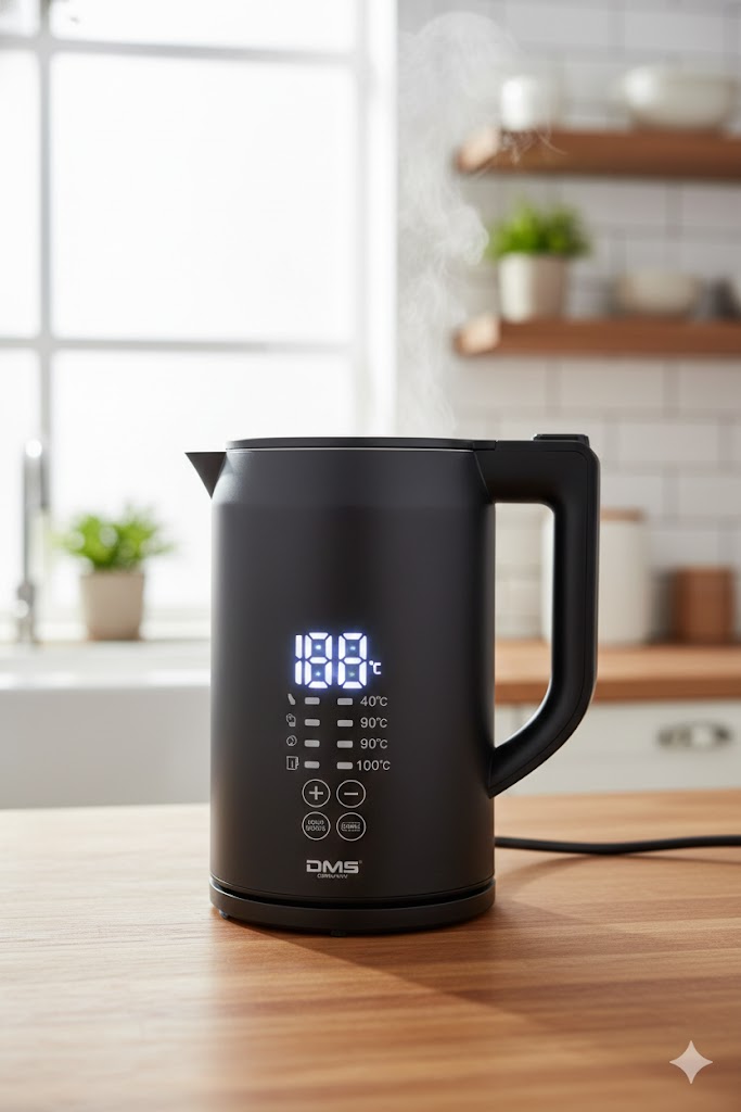 DMS DW-1 Digitaler Wasserkocher 1,5L 2200W – LED Display Edelstahl Schwarz ✅