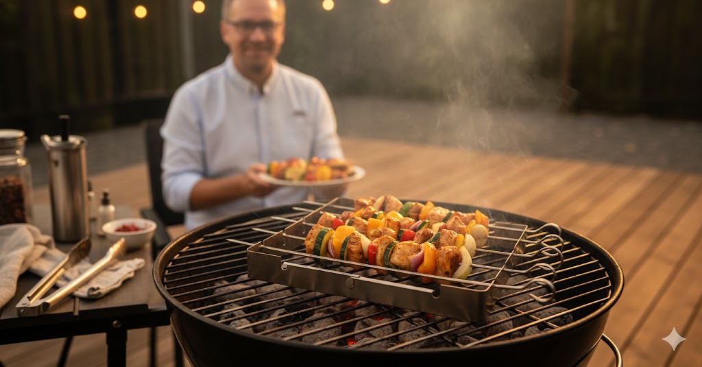 BBQ Spießhalter mit 6 Spießen Edelstahl