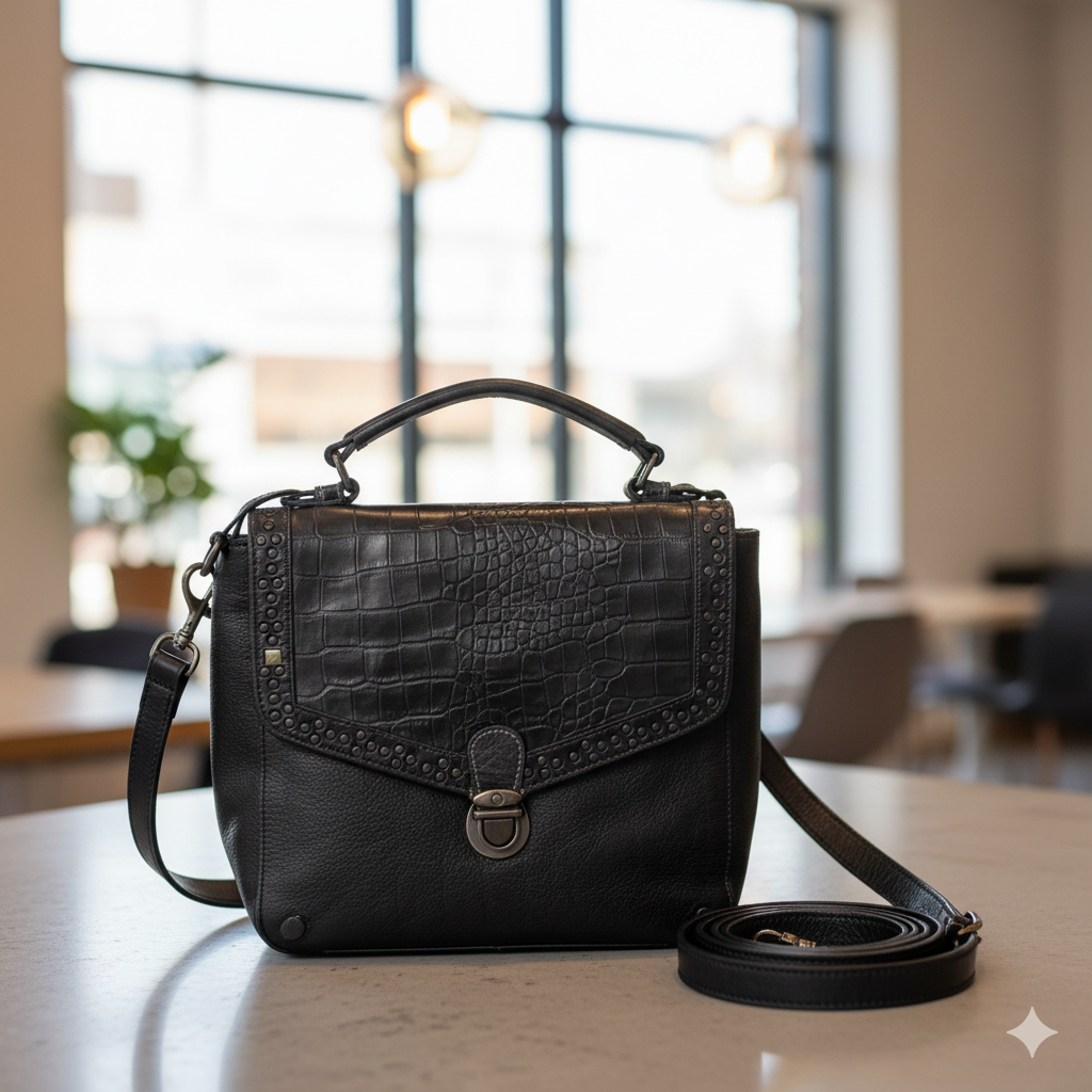 Desiderius Mons Melitta Black Handtasche, UVP: 169,95, Echtleder, Damentasche