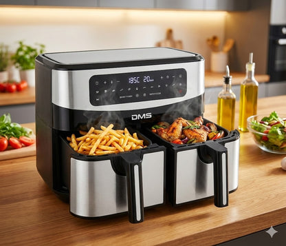 DMS Doppel-Heißluftfritteuse 11L Digital XXL HF-11S NEU Doppelkammer