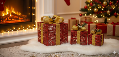 DMS 3er Set beleuchtete Geschenkboxen LED /Weinachtsbeleuchtung