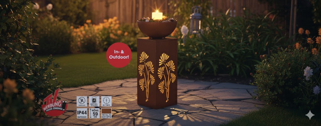 Easymaxx Dekosäule mit Pflanzschale, LED- Beleuchtung