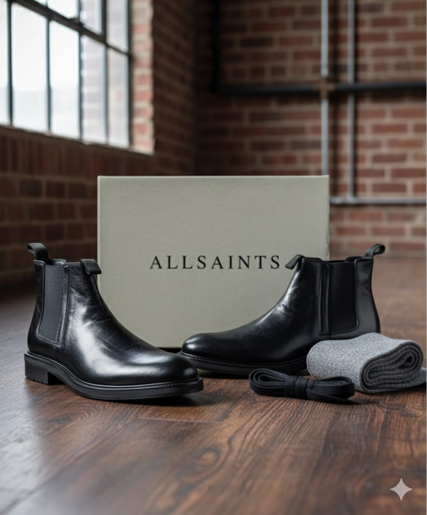 Allsaints Brendon Chelsea Roma Herren Leder Boots Schwarz Gr. 44