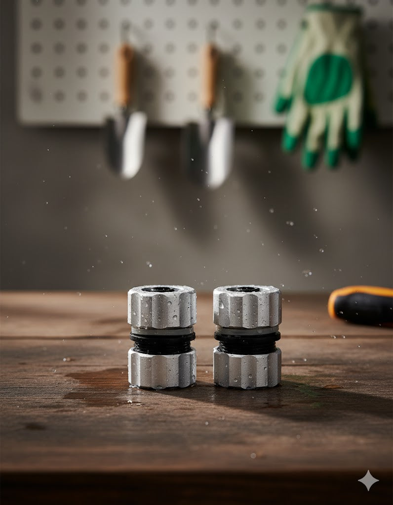 Amazon Basics Schlauchverbinder Silber ➤ Massives Metall | Robust & Langlebig