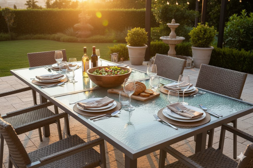 Ausziehtisch LOLA Aluminium Grau Pulverbeschichtet mit Wellenglas 305260