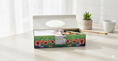 Zettelbox Blumenliebe mit Post-its und Bleistift