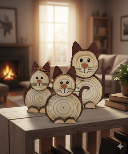 Deko - Katzen Familie Miez 3 er - Set - aus Holz
